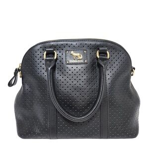 Emma Fox Black Leather Purse Bag Perforated Satchel Handbag Gold Hardware